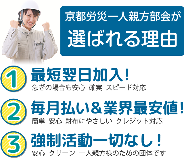 京都労災一人親方部会が選ばれる理由